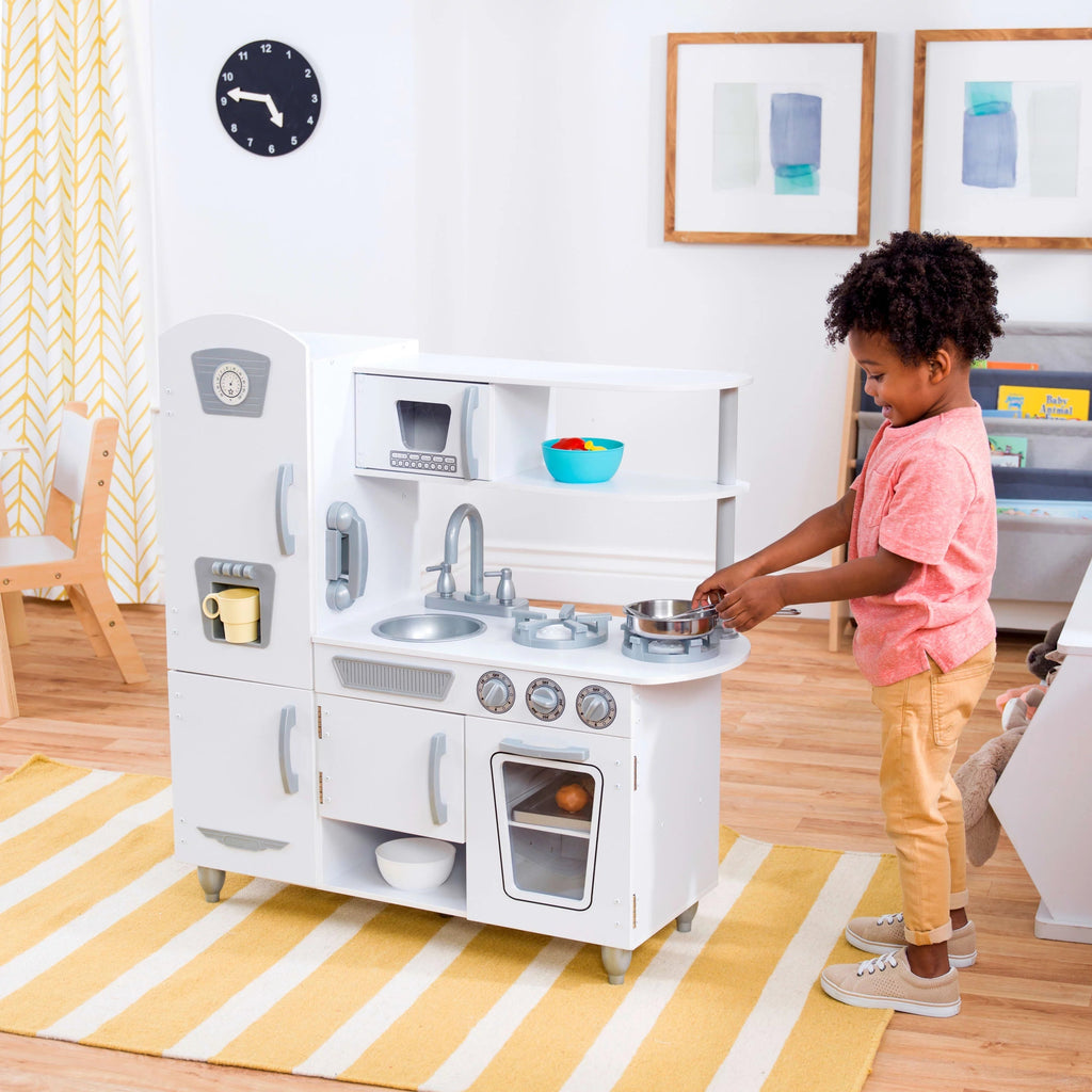 2025 Cocina de Juguete de Madera Vintage KidKraft Blanca con Fabricador de Hielo y Teléfono de Juguete