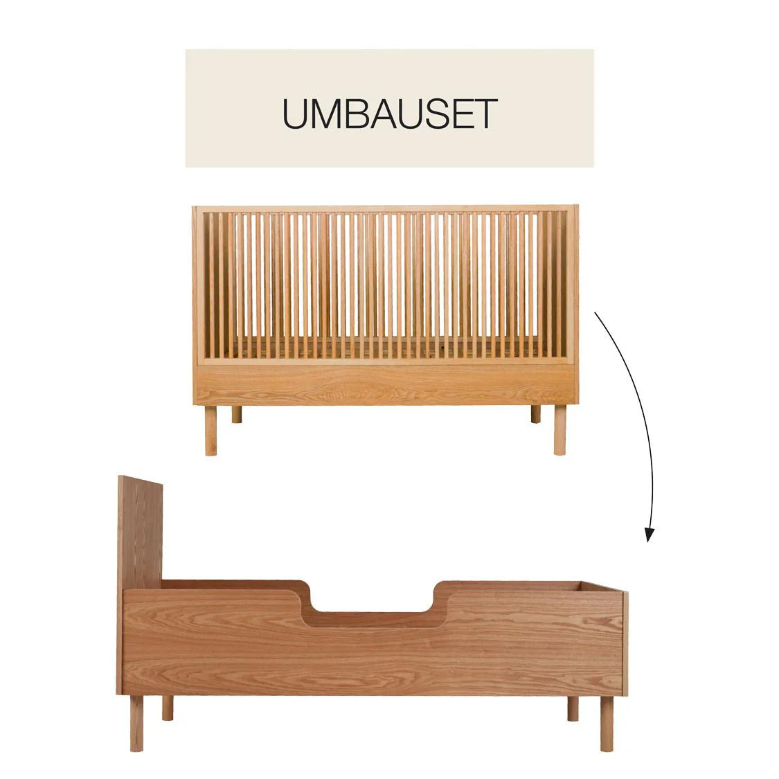 2025 Kit Junior Quax Hai No Ki – Extensión de somier para cuna 140x70 cm | Transformación en cama junior 170x70 cm | Fresno certificado FSC y MDF | Color natural