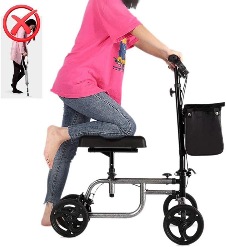 2025 Andador de Rodilla con 4 Ruedas, Scooter de Rodillo Todo Terreno con Altura Ajustable y Bolsas de Almacenamiento