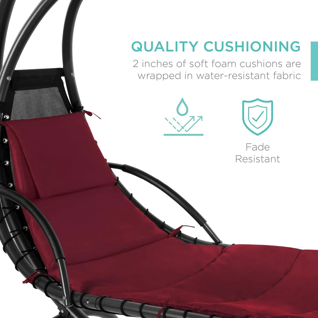 Chaise Longue Suspendue de Exterior Best Choice Products – Silla Balancín Curvada de Acero con Cojín Integrado y Toldo Desmontable – Gris Carbón