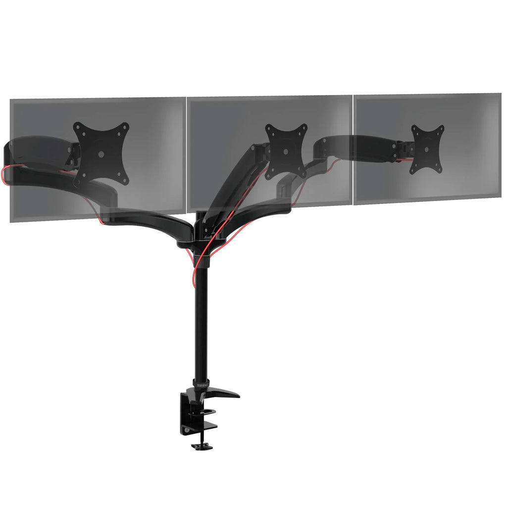 2025 Duronic Soporte para Monitor DM553 | Soporte triple para escritorio PC | NEGRO | Aluminio | Altura ajustable | Para tres pantallas LED/LCD de 15-27 pulgadas | Compatible con VESA 75/100 | Capacidad de 5 kg por pantalla