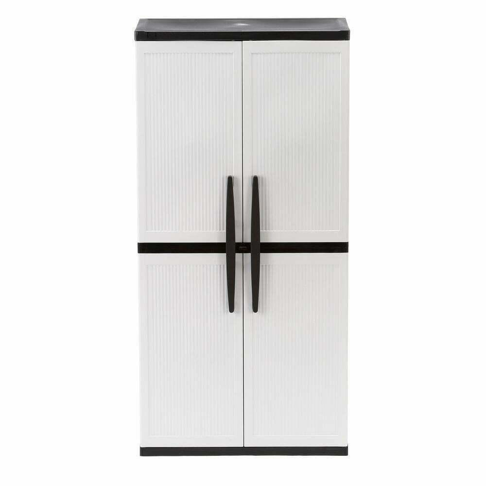 2025 Armario de garaje independiente HDX de plástico gris, 89 cm Ancho x 180 cm Alto x 46 cm Profundidad, con estantes ajustables y puertas con cerradura
