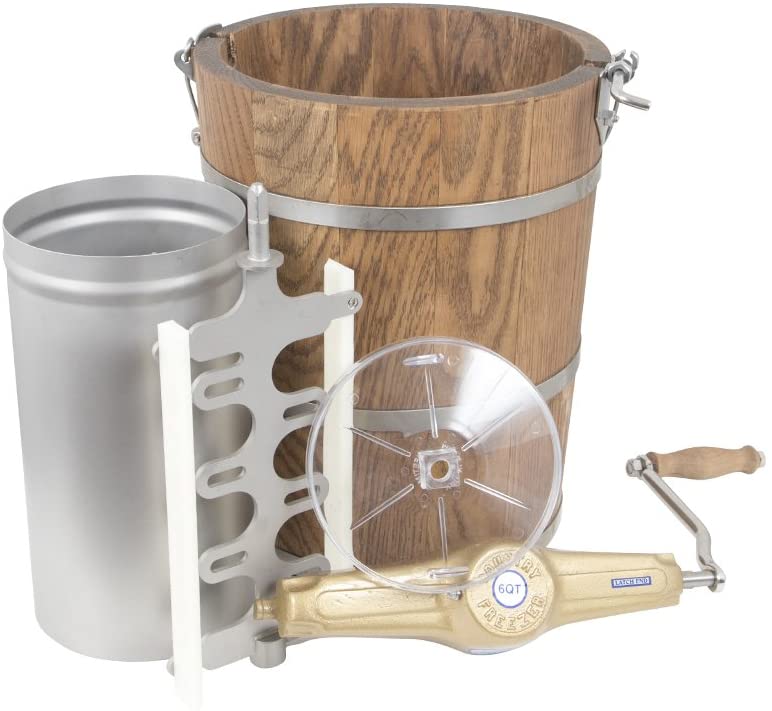 Heladera rústica de 6 pintas – Cubo clásico de madera – Manivela manual