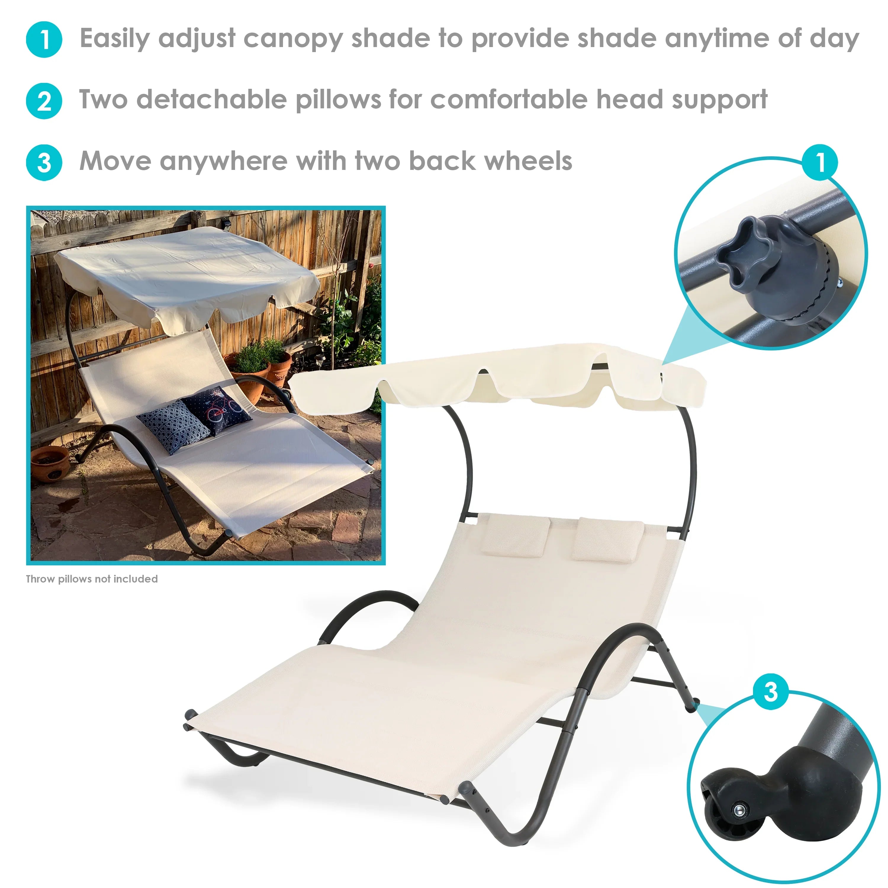 2025 Tumbona Doble Sunnydaze con Dosel y Almohada para Cabeza - Beige