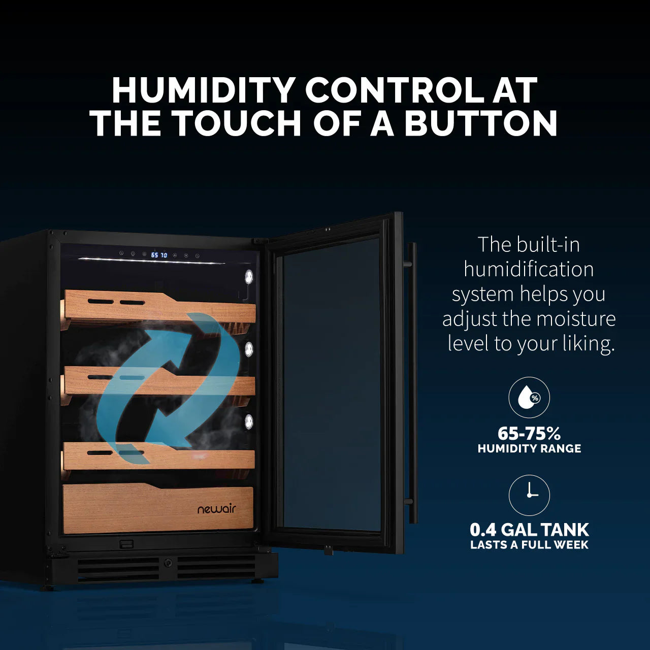 2025 Humidor eléctrico para puros Newair®, capacidad para 1,500 puros, empotrable o independiente