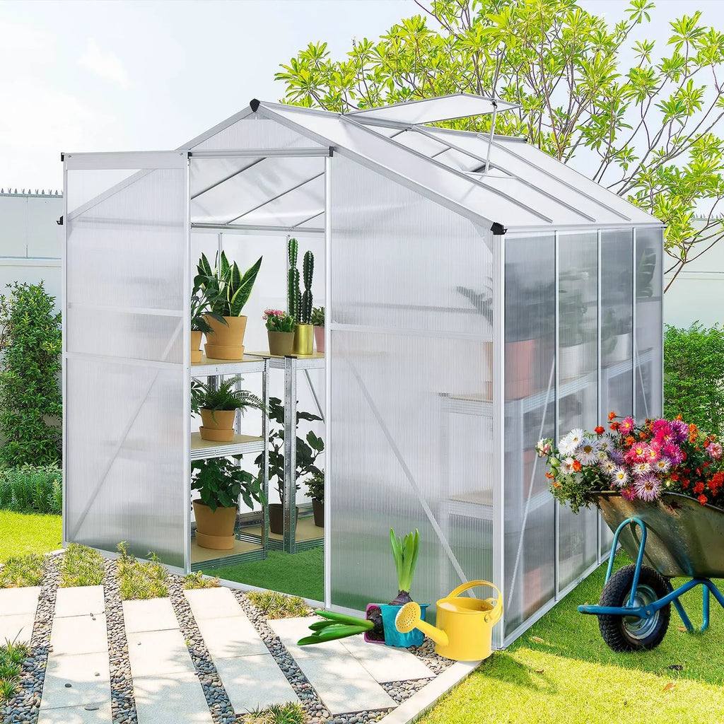 2025 Invernadero de jardín de aluminio con base – Ideal para frutas, verduras y resguardo invernal