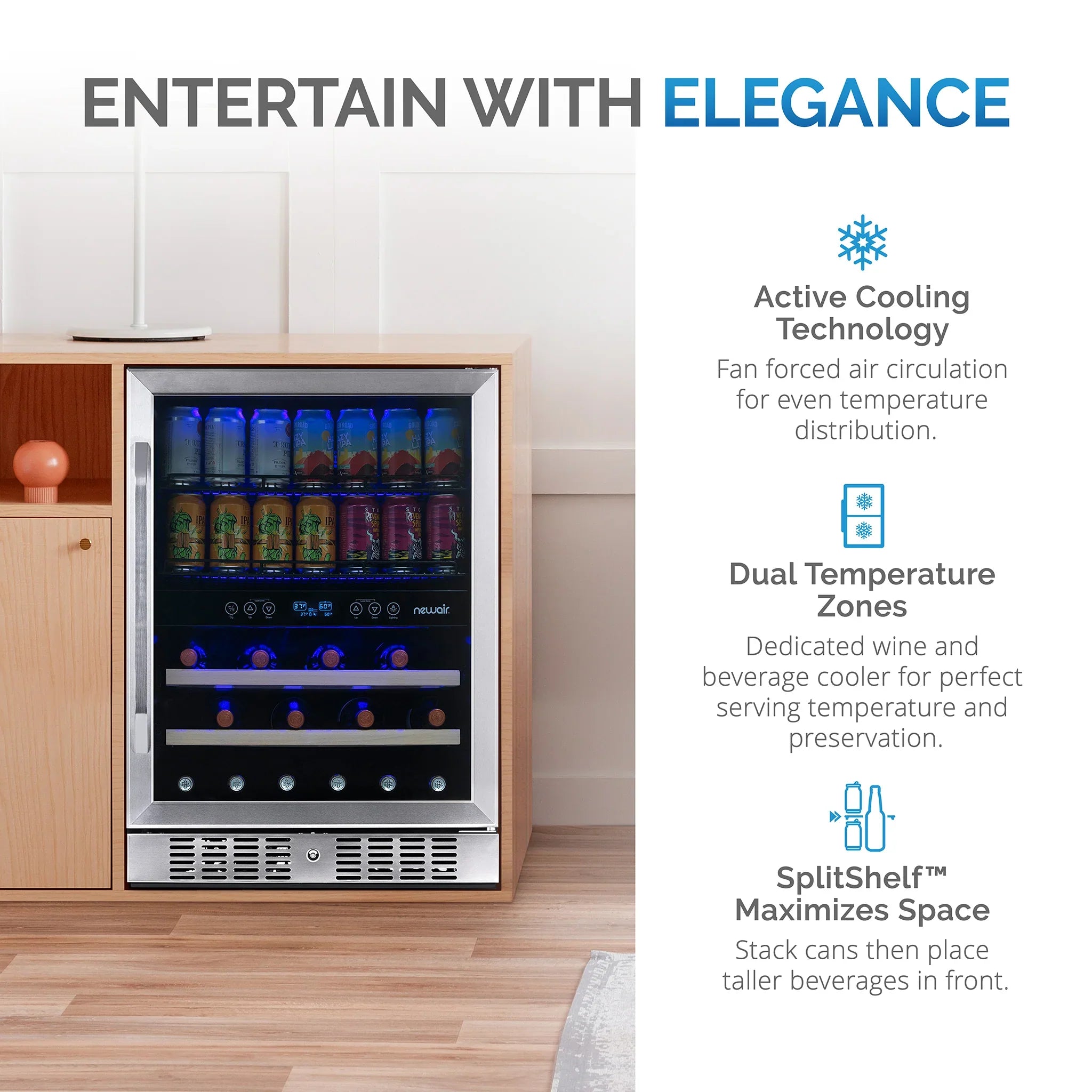 2025 Newair® Refrigerador Empotrable de Doble Zona para 70 Latas y 20 Botellas - 24"