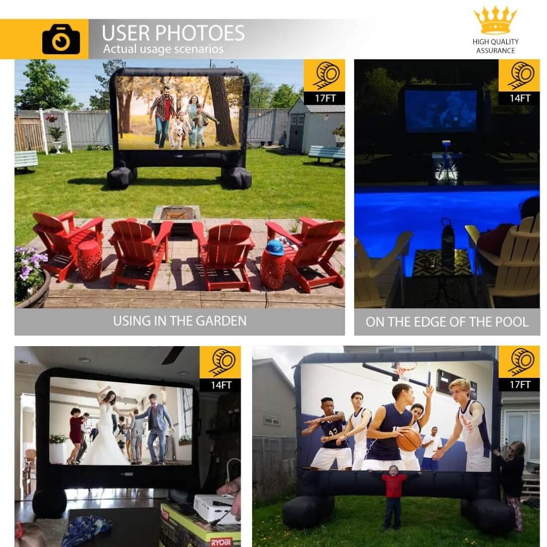 Pantalla de Cine Inflable Mega de 14-17 Pies para Proyección Frontal y Trasera
