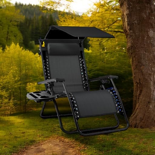 Best Choice Products – Silla Reclinable de Patio con Gravedad Cero, Ajustable y Plegable para Exteriores con Dosel, Almohada Cervical y Bandeja Lateral, Textileno – Azul Pavo Real