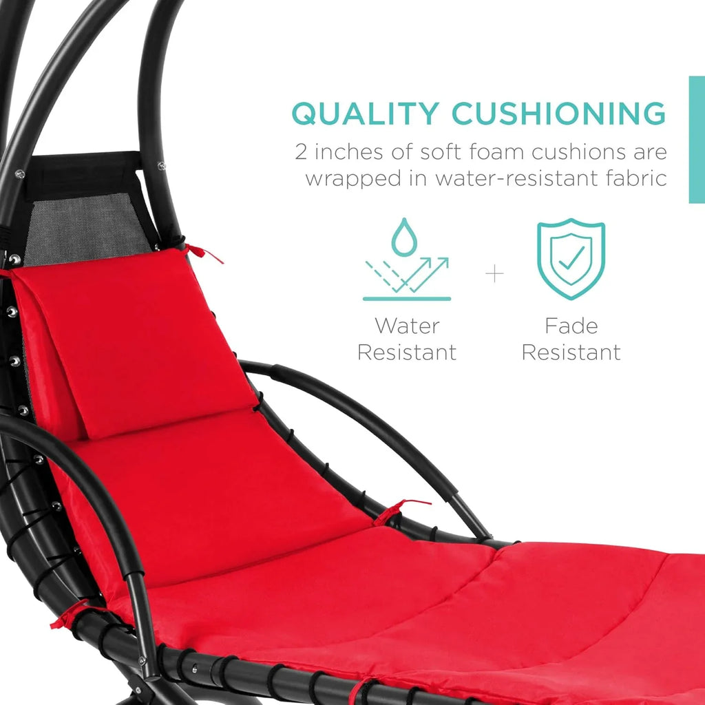Chaise Longue Suspendue de Exterior Best Choice Products – Silla Balancín Curvada de Acero con Cojín Integrado y Toldo Desmontable – Gris Carbón