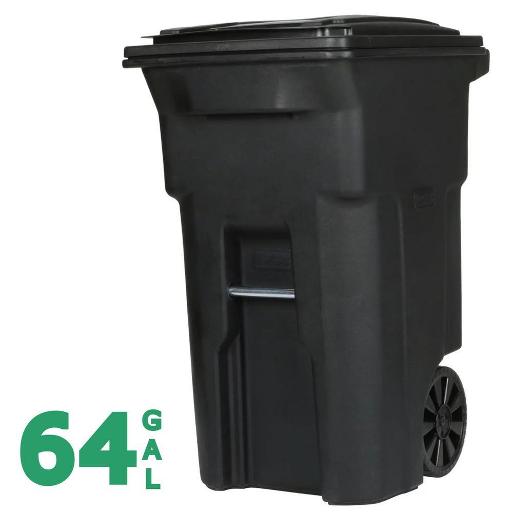 2025 Contenedor de basura exterior Toter de 64 galones con ruedas y tapa fija – Negro