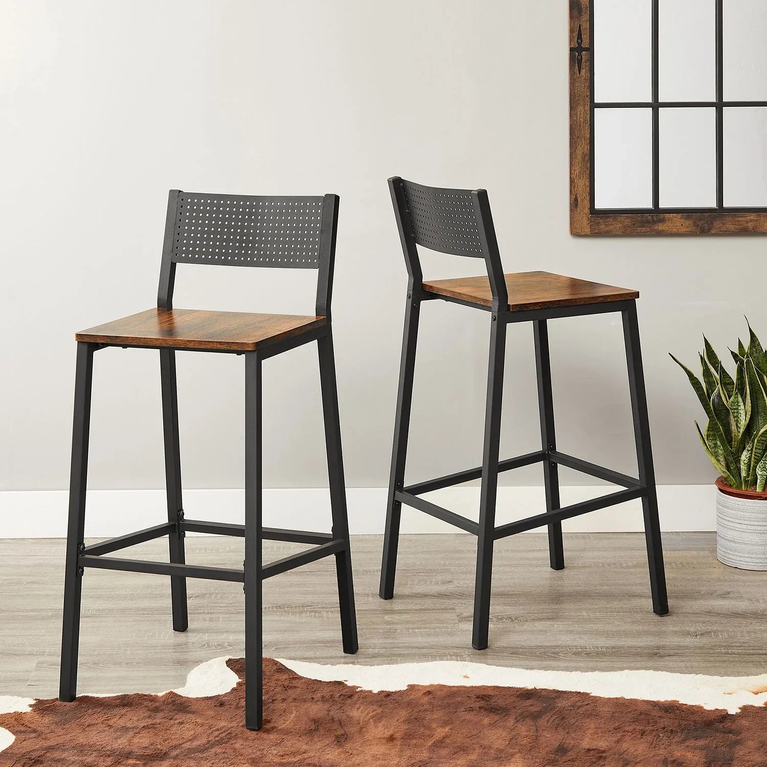 Juego de 2 Taburetes Altos de Cocina Gris Antracita y Negro