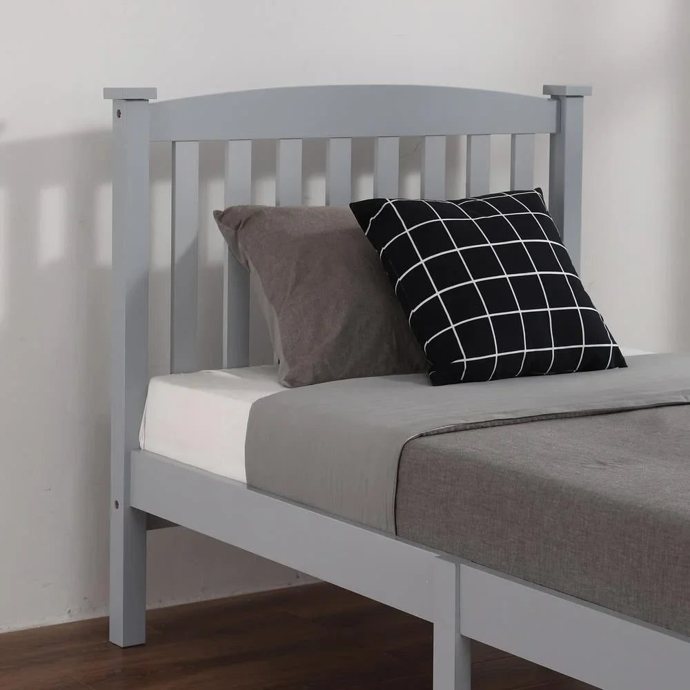 Cama vertical de madera Ktaxon, tamaño individual, con cabecero y pie de cama, color gris