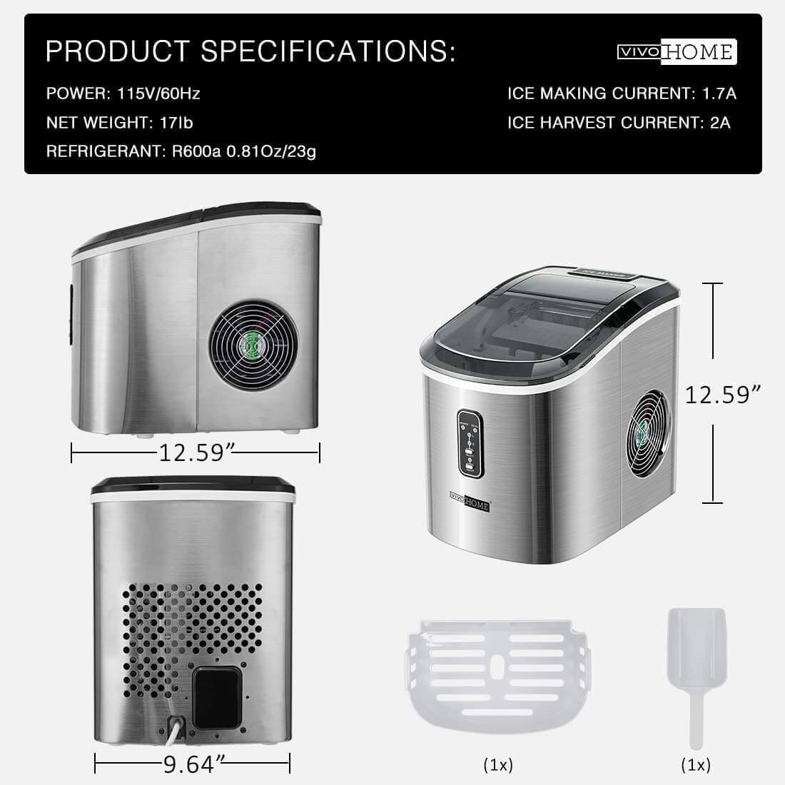 Máquina Automática de Hielo en Forma de Bala de Acero Inoxidable – 26 lbs/día