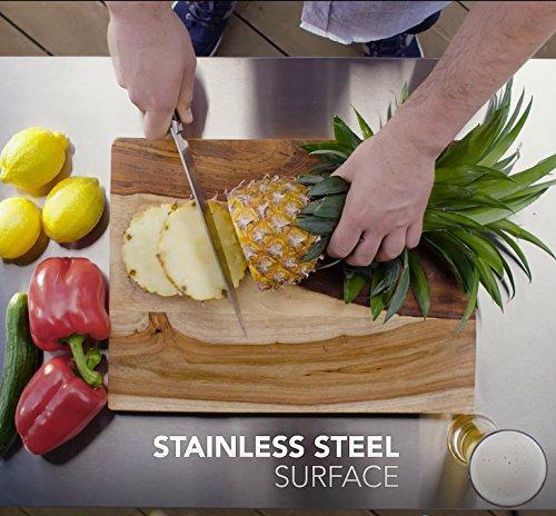 Keter Unity Mesa Portátil para Exterior y Gabinete de Almacenamiento con Ganchos para Accesorios de Parrilla - Superficie de Acero Inoxidable para Isla de Cocina o Carro de Bar en Patio, Gris Oscuro