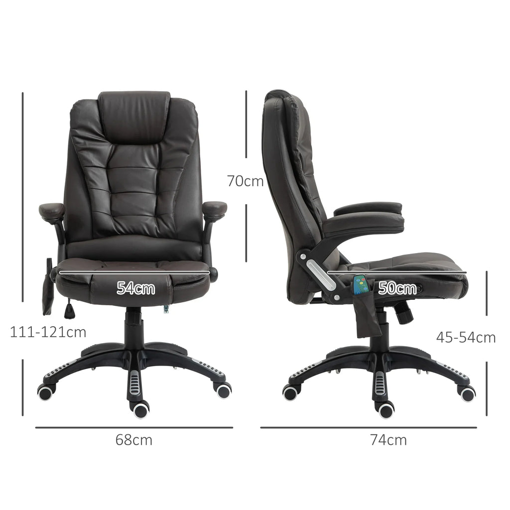 Silla de oficina ejecutiva con masaje y calefacción, sillón de oficina de cuero PU con respaldo alto, marrón