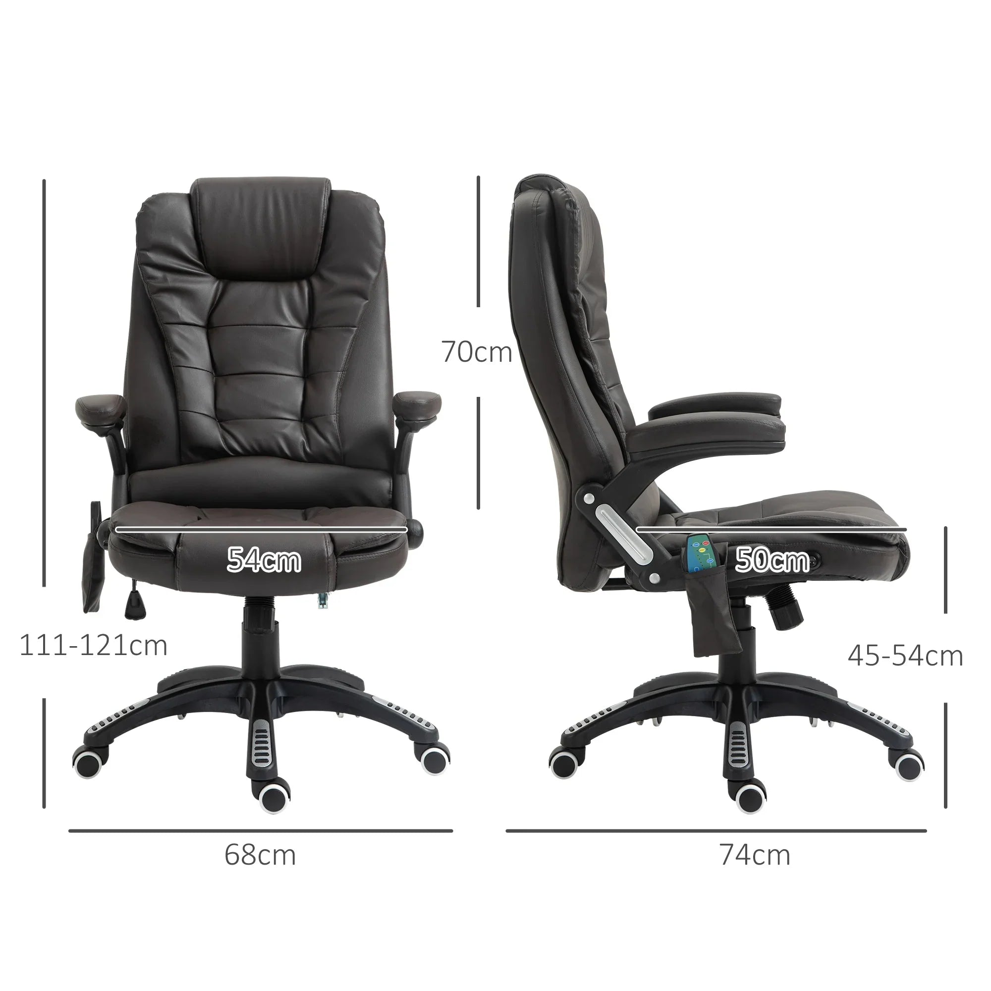 Silla de oficina ejecutiva con masaje y calefacción, sillón de oficina de cuero PU con respaldo alto, marrón