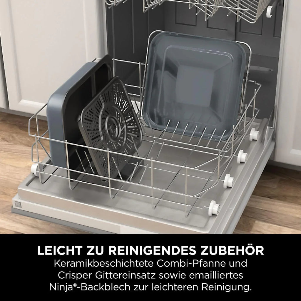 2025 Ninja Combi Multicooker 12 en 1, Horno y Freidora de Aire Caliente, 12 Funciones de Cocción, Air Fryer y Parrilla, Preparación en 15 Min*, con Plancha, Sartén, Rejilla Crisper, Guía de Recetas, Gris, SFP700EU