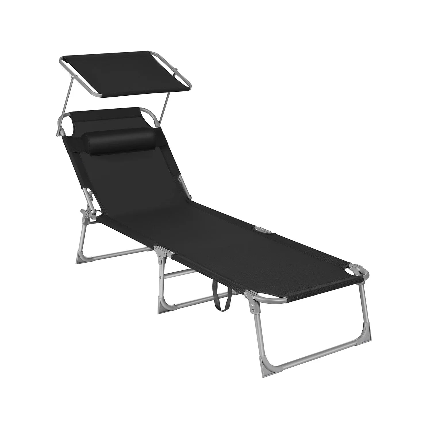 Tumbona Plegable Alta Capacidad Parasol Respaldo Reclinable Jardín