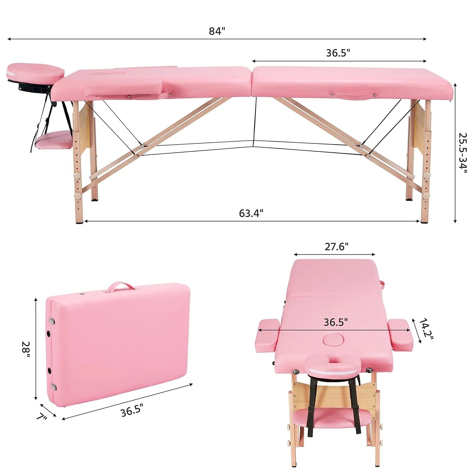 Mesa de Masajes Yaheetech – Mesa Plegable Portátil para Tratamientos, Pestañas, Spa – Mesa de Masaje Ajustable en 2 Secciones con Bolsa No Tejida, 24 pulgadas, Negra