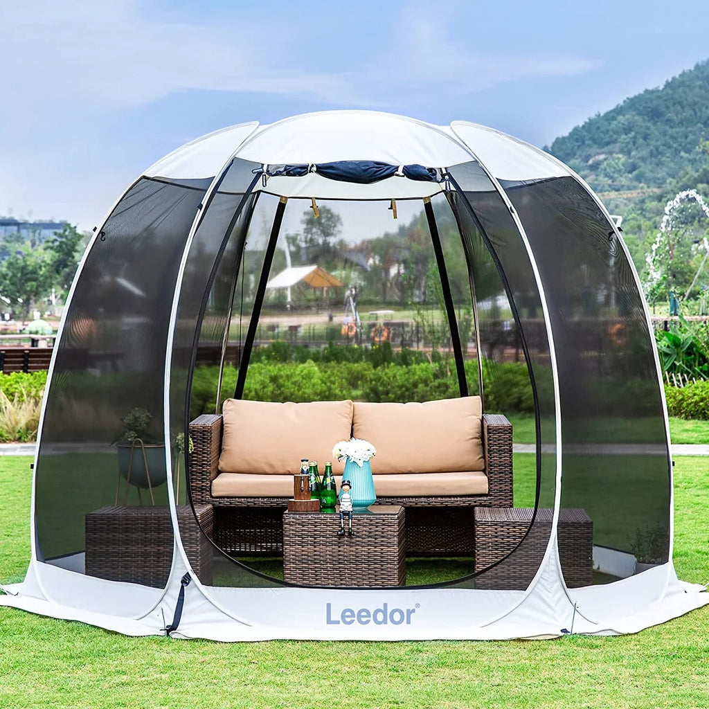 Leedor Cobertura Instantánea con Mosquitero – Pabellón exterior 10'x10' para terraza, protección solar, color gris