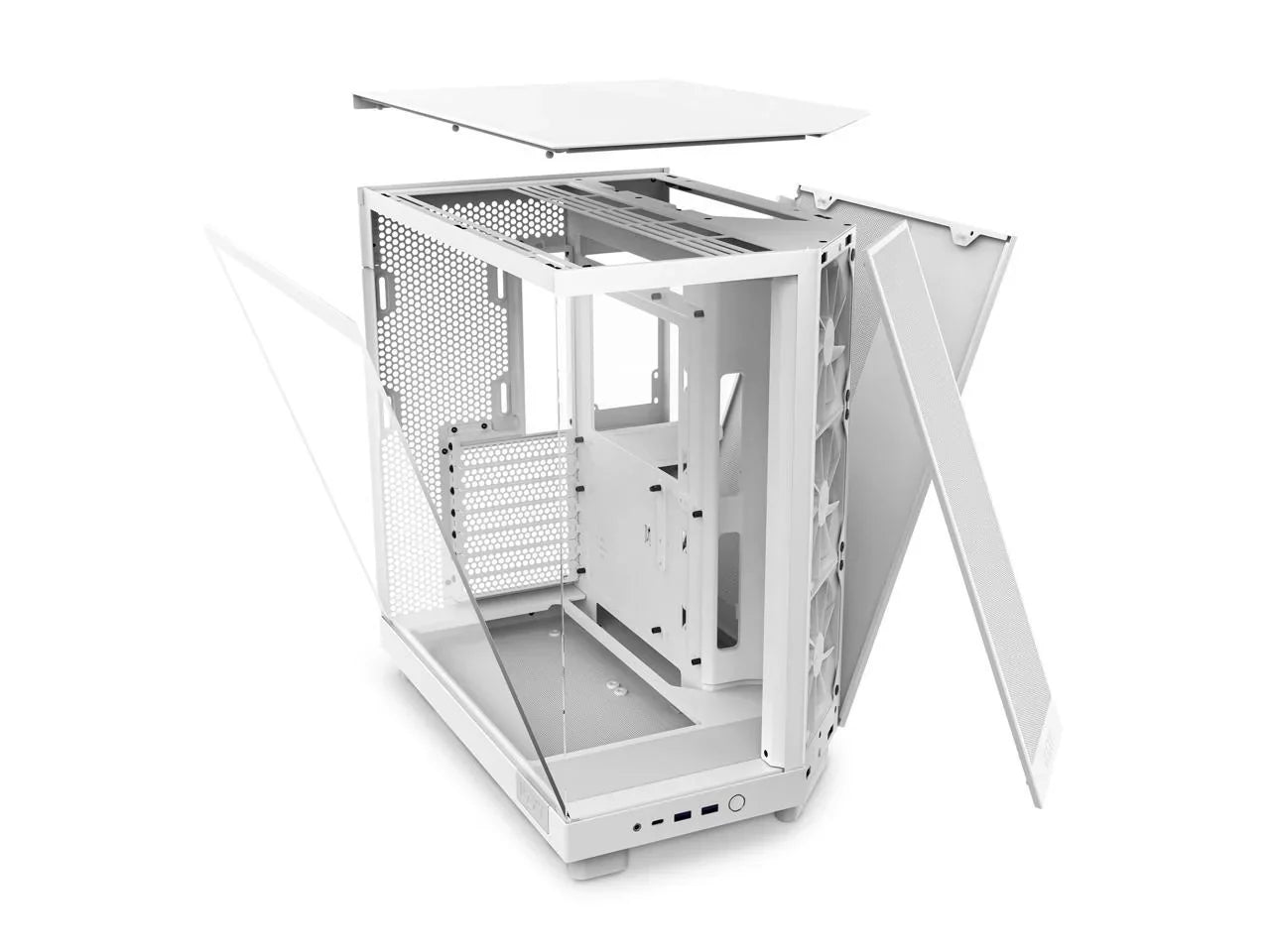 2025 NZXT H6 FLOW - Caja compacta de torre intermedia de doble cámara con flujo de aire, color blanco, CC-H61FW-01