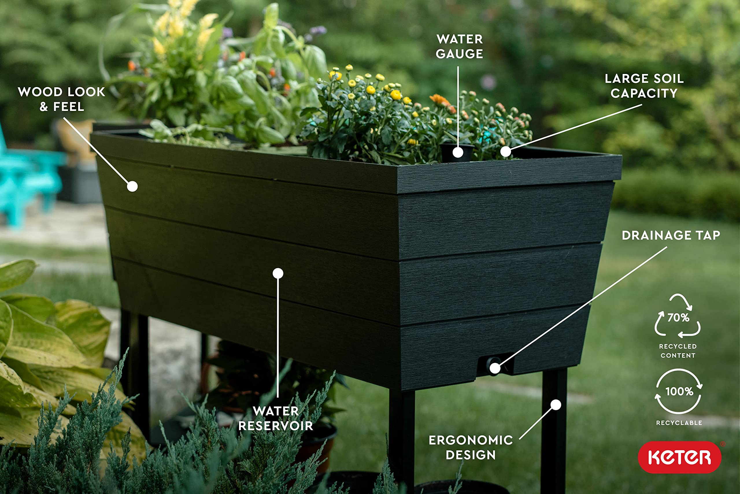 Keter Bloomer Jardinera Plástica Elevada en Grafito