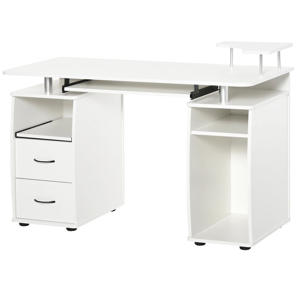 Escritorio de Ordenador para Oficina – Mesa de PC con Cajón para Teclado, Estante Deslizante para Escáner, Blanco