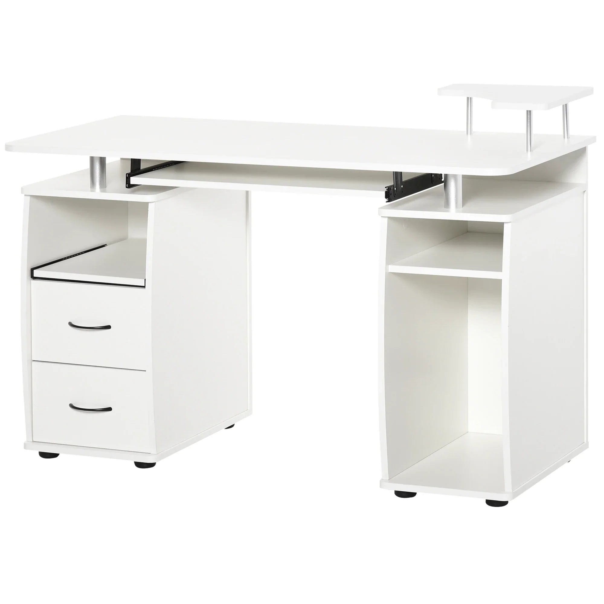 Escritorio de Ordenador para Oficina – Mesa de PC con Cajón para Teclado, Estante Deslizante para Escáner, Blanco
