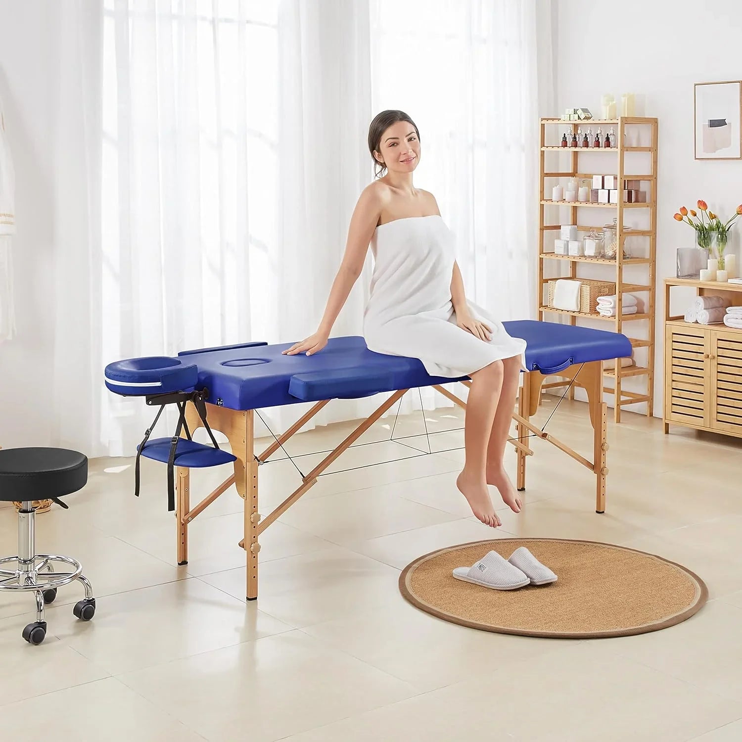 Mesa de Masajes Yaheetech – Mesa Plegable Portátil para Tratamientos, Pestañas, Spa – Mesa de Masaje Ajustable en 2 Secciones con Bolsa No Tejida, 24 pulgadas, Negra