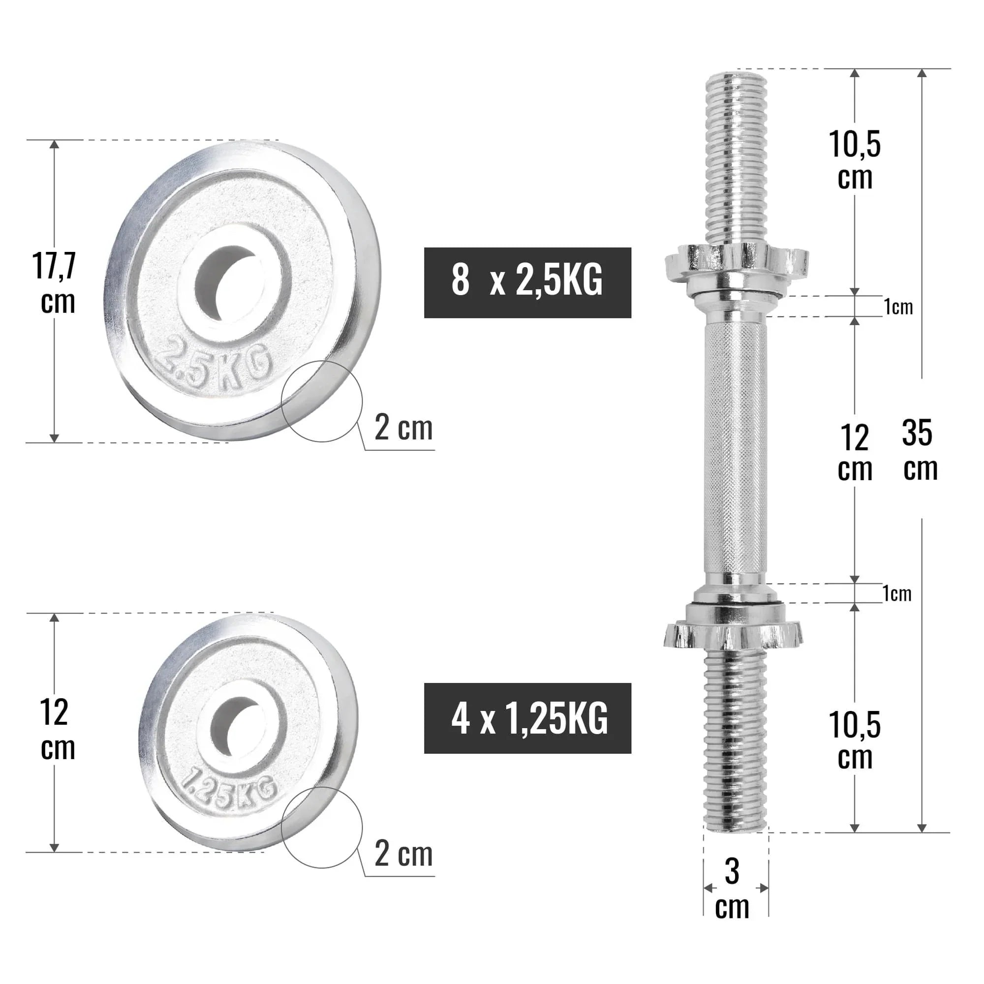 2025 Set de mancuernas cromadas 30 kg