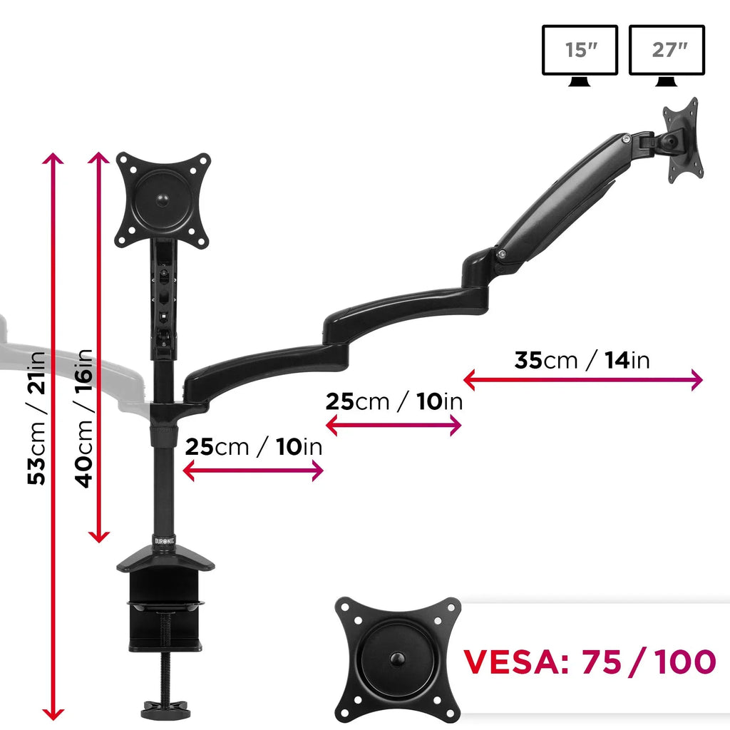 2025 Duronic Soporte para Monitor DM553 | Soporte triple para escritorio PC | NEGRO | Aluminio | Altura ajustable | Para tres pantallas LED/LCD de 15-27 pulgadas | Compatible con VESA 75/100 | Capacidad de 5 kg por pantalla