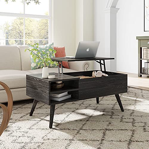 Mesa de Centro WLIVE con Tapa Elevable, Compartimento Oculto y Estante de Almacenamiento Ajustable