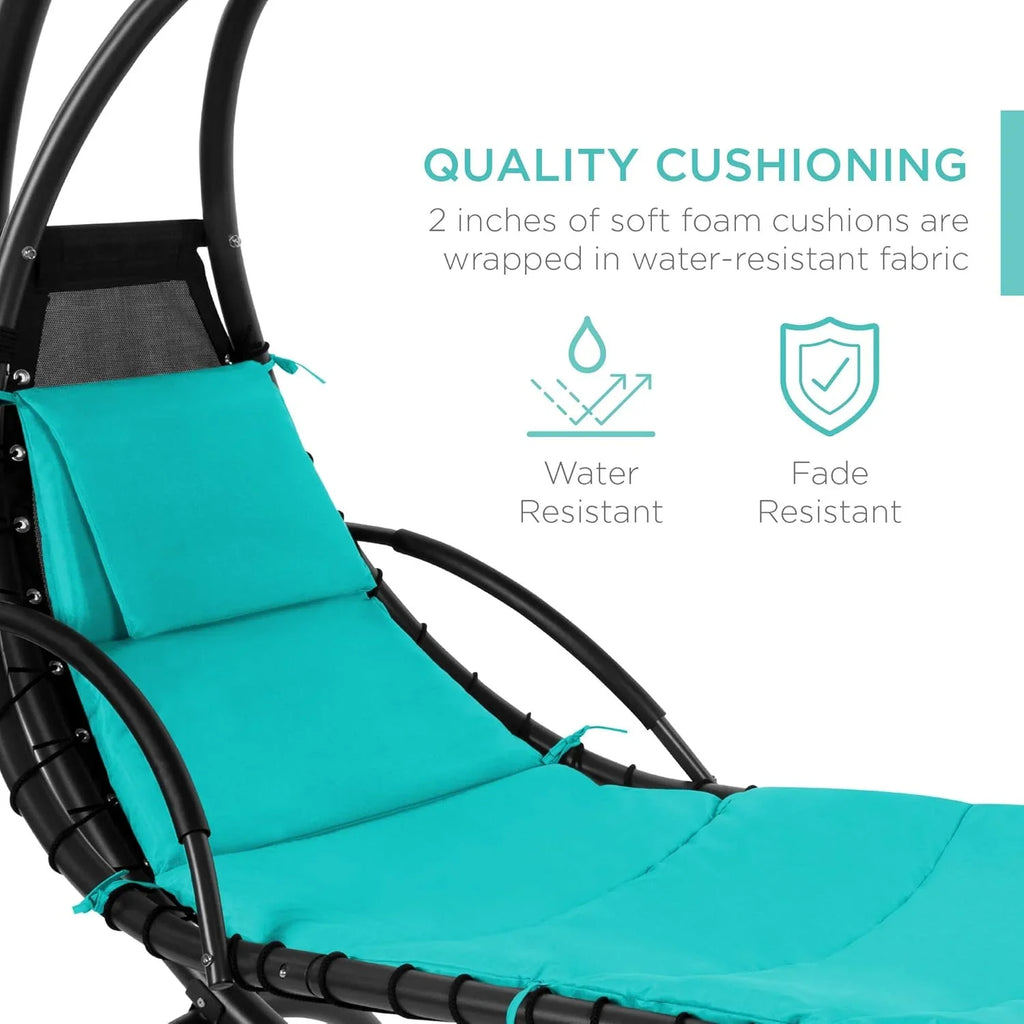 Chaise Longue Suspendue de Exterior Best Choice Products – Silla Balancín Curvada de Acero con Cojín Integrado y Toldo Desmontable – Gris Carbón