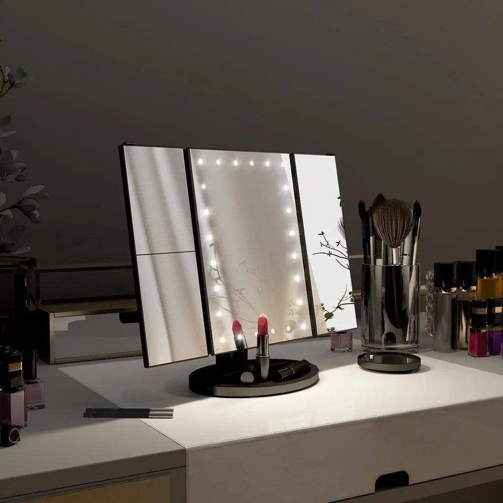 Espejo de Maquillaje Iluminado Espejo de Tocador Inteligente con Luces, 10X de Magnificación, Ajustable, 22 Luces LED
