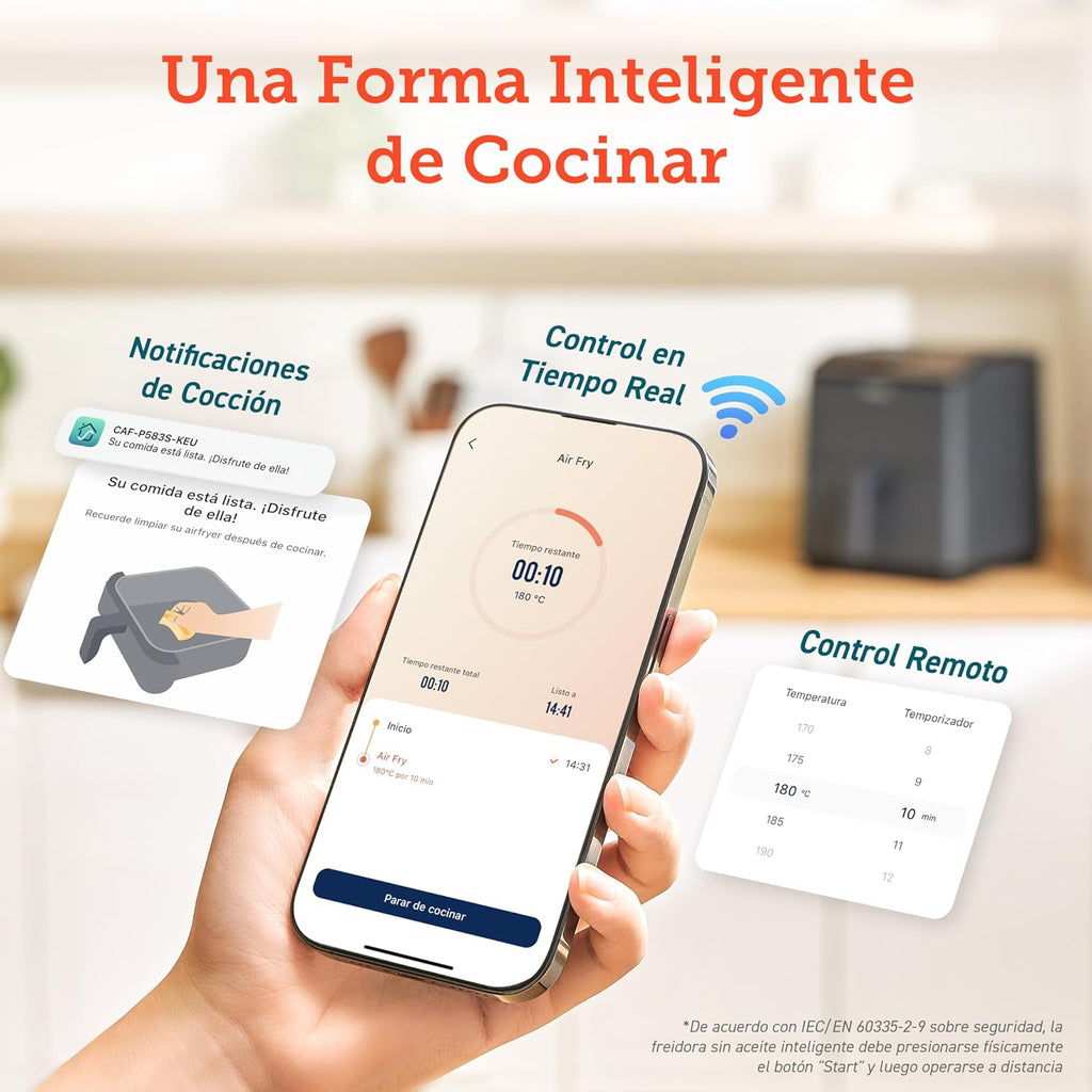 COSORI Freidora Inteligente Sin Aceite 6.4L, Freidora de Aire con Doble Calentamiento, Sin Revolver ni Precalentar, con Recetas en Español y 12 Programas, Gris Oscuro, Modelo CAF-P583S