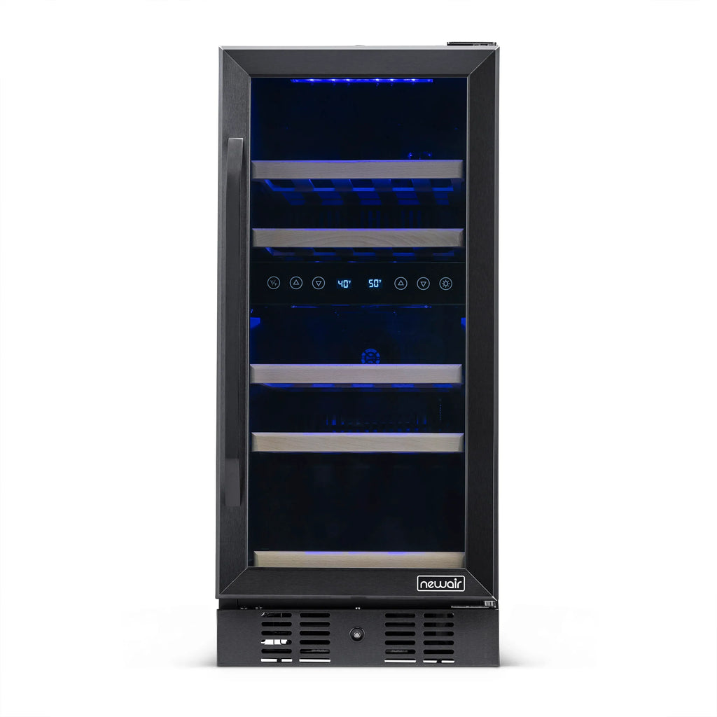 2025 Newair® Refrigerador de Vinos Empotrable Negro – 29 Botellas – 14,8" Doble Zona