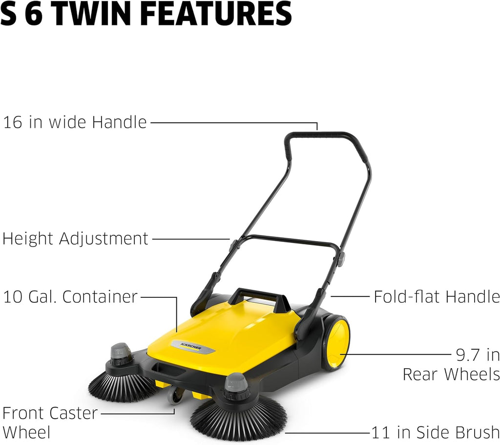 2025 Barredora Manual S 6 Twin para Exteriores – Capacidad de 10 Galones – Ancho de Barrido de 33.9″ – Barrido de hasta 32,300 Pies Cuadrados por Hora