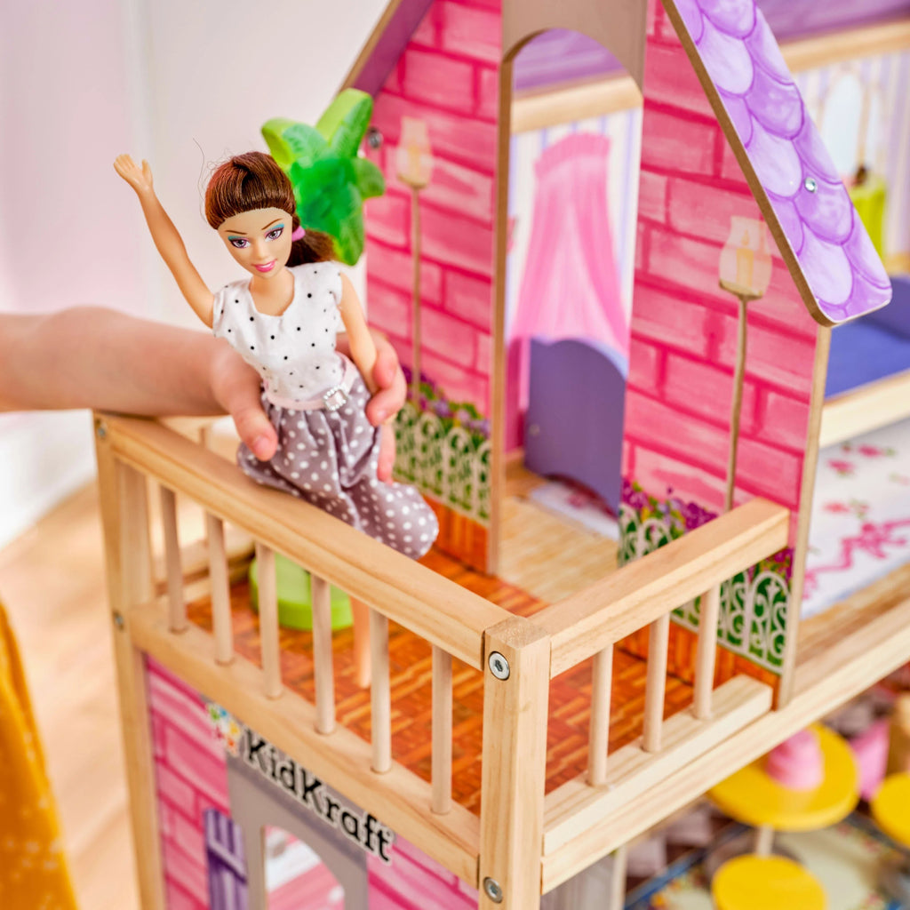Casa de Muñecas de Madera KidKraft Kayla con Juego de Muebles de 10 Piezas, Casi 4 Pies de Altura