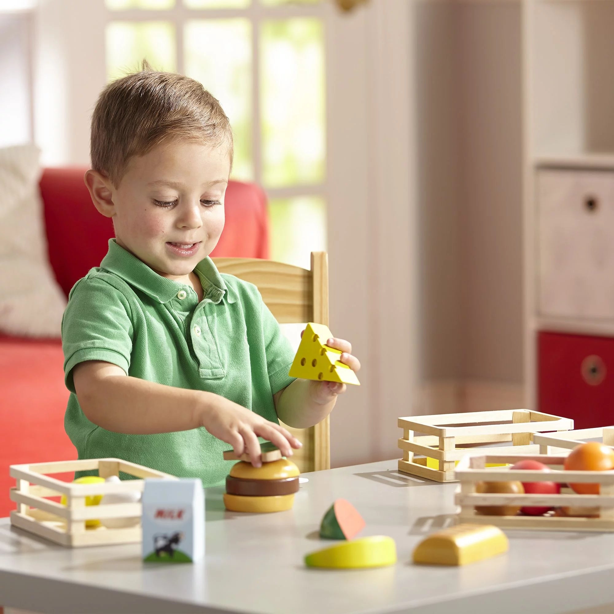 Melissa & Doug Grupos de Alimentos – 21 Piezas de Madera y 4 Cajas, Multicolor