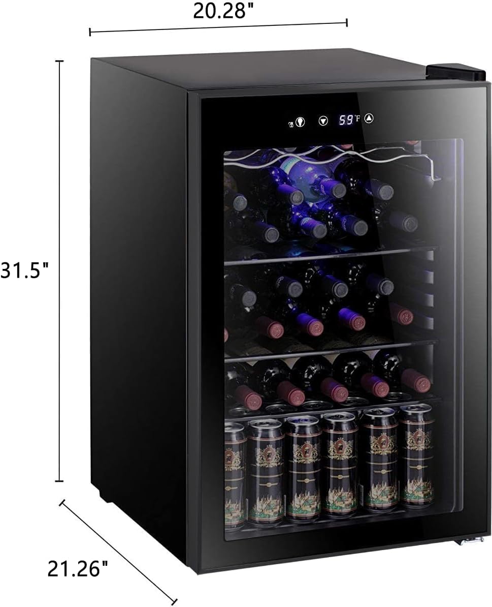 Antarctic Star Enfriador de Vino para 36 Botellas / Refrigerador de Bebidas, Mini Bodega, Refrigerador para Cerveza y Refrescos, Operación Silenciosa con Compresor, Temperatura Ajustable, Independiente, Color Negro, 4.4 pies cúbicos