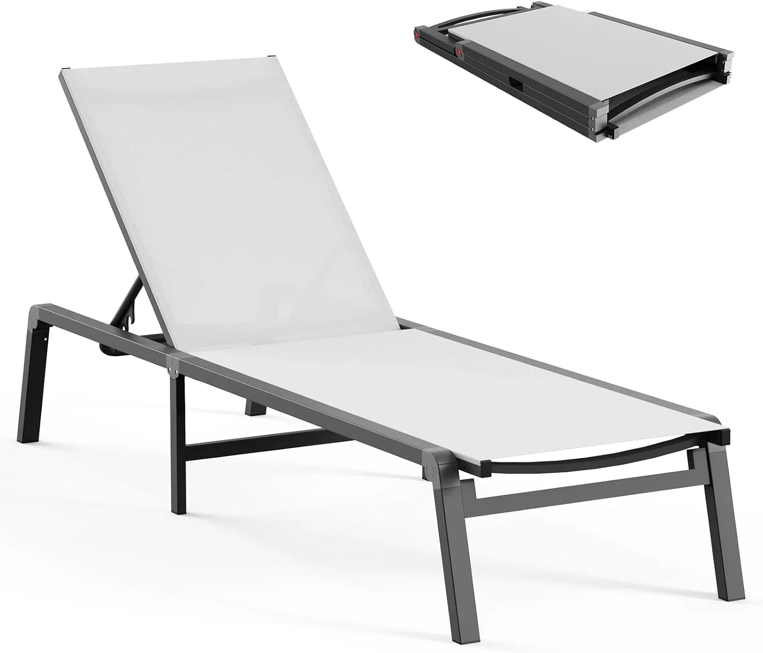 Tumbona de Aluminio para Exterior – Silla de Jardín Plegable sin Montaje, con Respaldo Ajustable en 5 Posiciones, para Terraza, Piscina, Playa – Negra