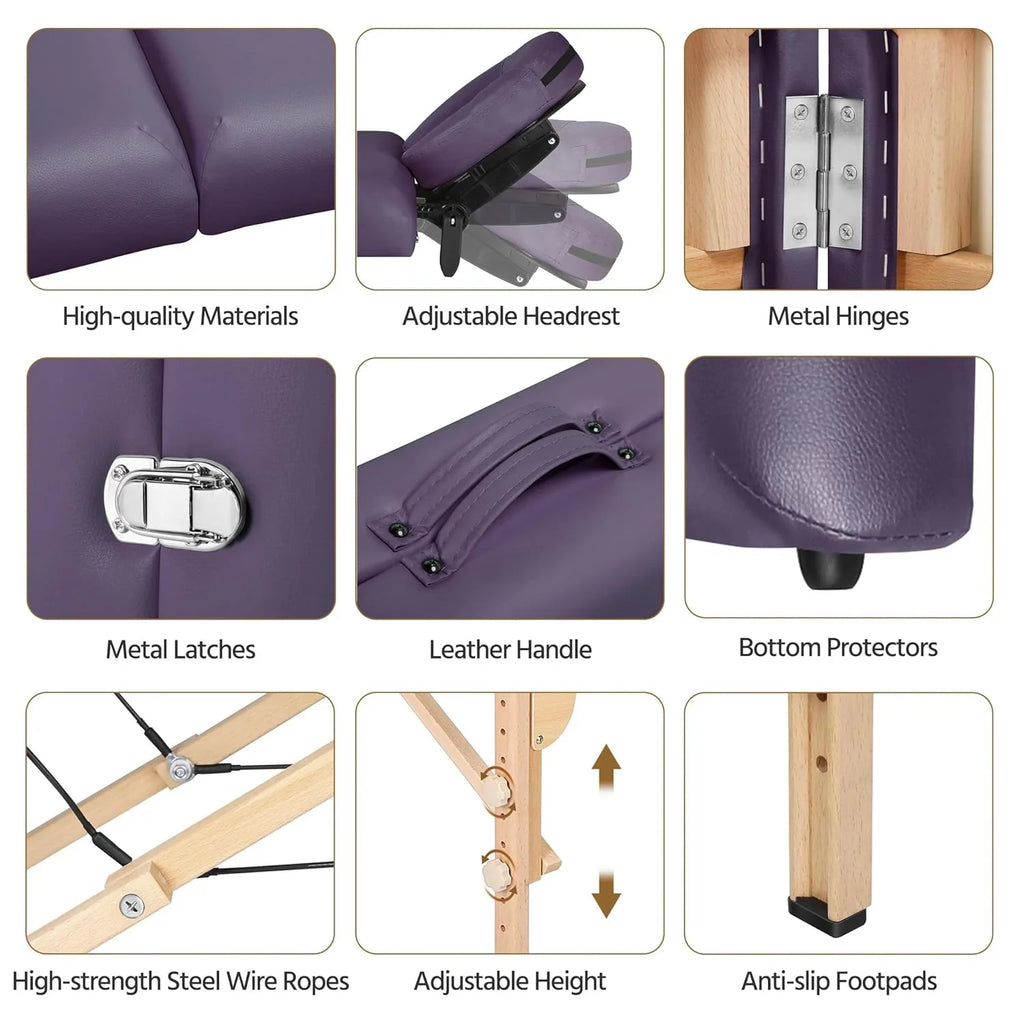 Mesa de Masajes Yaheetech – Mesa Plegable Portátil para Tratamientos, Pestañas, Spa – Mesa de Masaje Ajustable en 2 Secciones con Bolsa No Tejida, 24 pulgadas, Negra