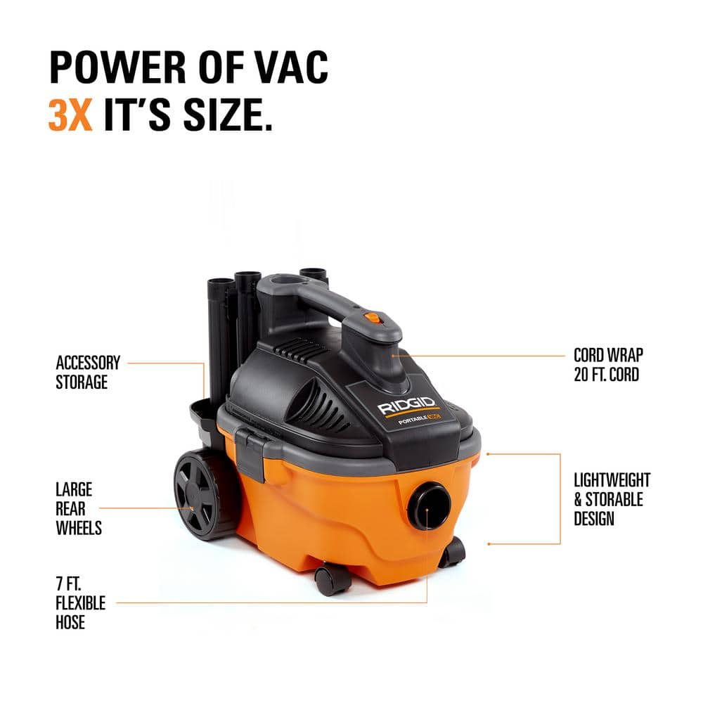 2025 Aspiradora Portátil Húmeda/Seca de 4 Galones 5.0 HP Pico con Filtro de Polvo Fino, Manguera, Accesorios y Kit Premium para Limpieza de Automóviles WD4070C