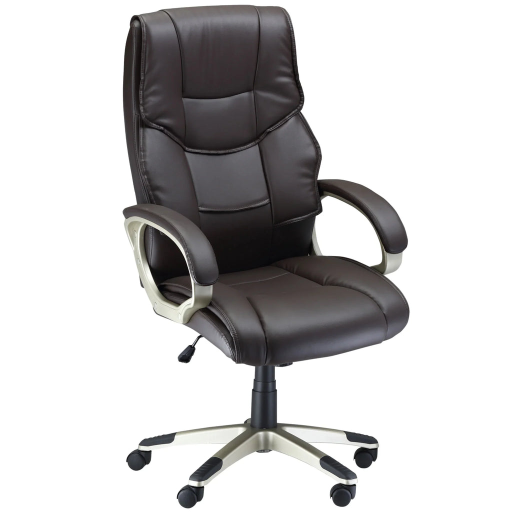 Silla de Oficina con Respaldo Alto, Sillón Giratorio de Cuero Sintético con Altura Ajustable, Marrón