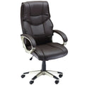 Silla de Oficina con Respaldo Alto, Sillón Giratorio de Cuero Sintético con Altura Ajustable, Marrón