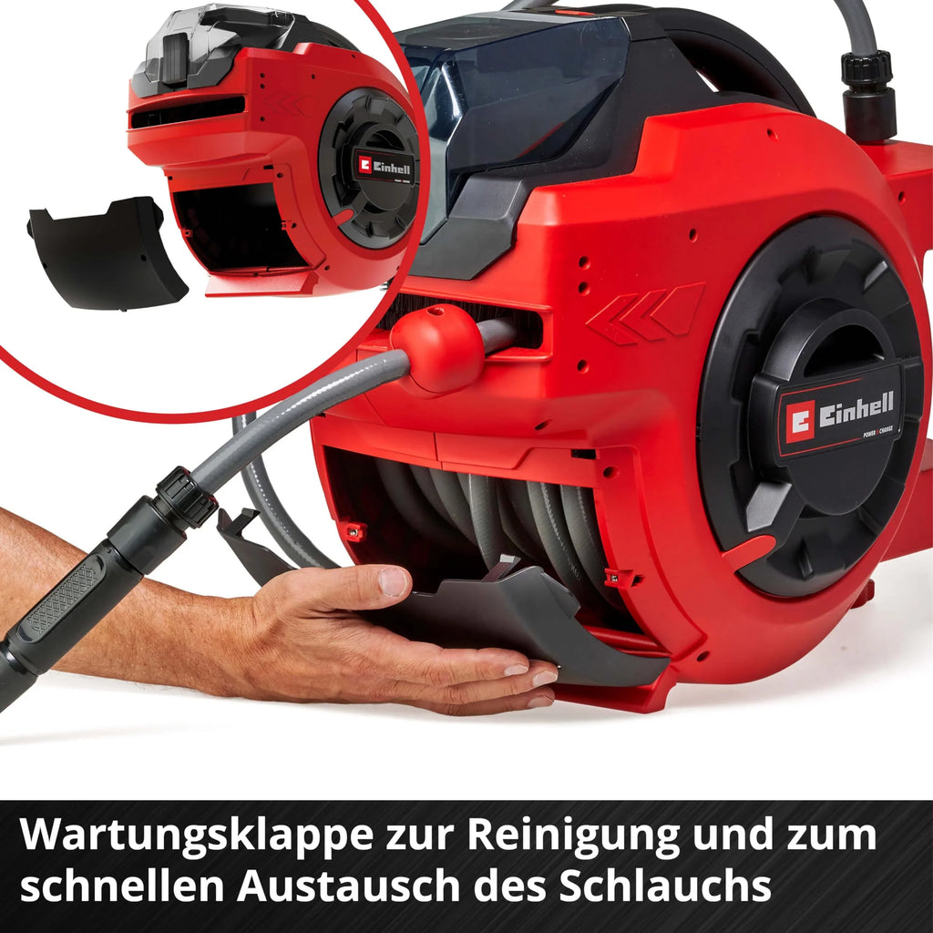 2025 Enrollador de Manguera a Batería Einhell GE-HR 18/30 Li-Solo Power X-Change (18 V, Enrollado Automático, Giro hasta 180°, Montaje en Pared, Manguera de Jardín de 30 m con Pulverizador, sin Batería)