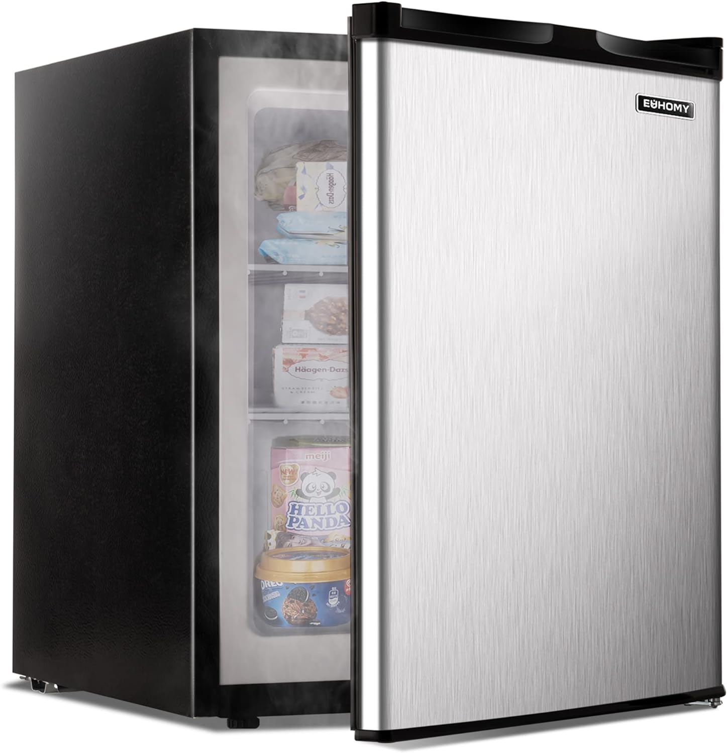 Congelador Vertical, 3.0 Pies Cúbicos, Congelador Mini Compacto de Una Puerta con Puerta Reversible de Acero Inoxidable, Congelador Pequeño para Hogar/Dormitorios/Apartamento/Oficina (Plateado)