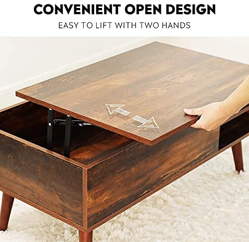 Mesa de Centro WLIVE con Tapa Elevable, Compartimento Oculto y Estante de Almacenamiento Ajustable
