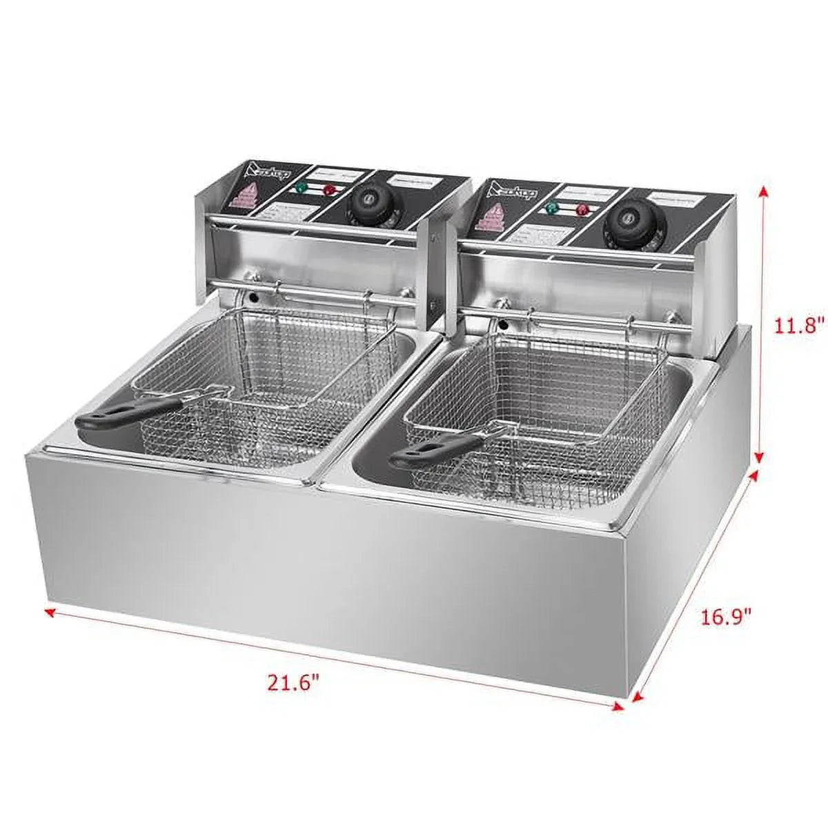 Freidora eléctrica de sobremesa con doble tanque de acero inoxidable - Gran capacidad - Electrodoméstico de sobremesa - Freidora industrial con tanque grande para papas fritas (12.7 cuartos/12 L, 5000 W)